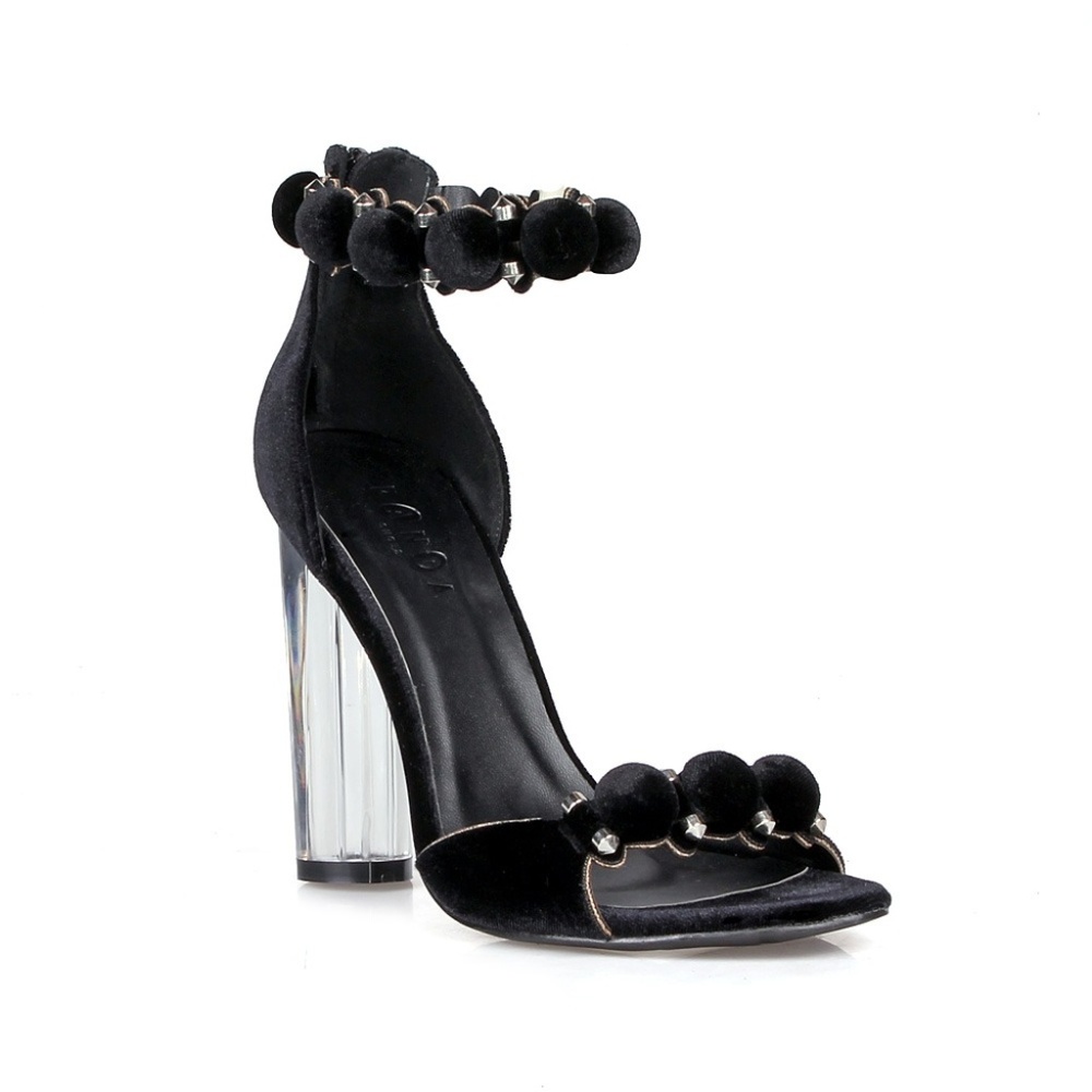 Elara Velvet Sphere Clear Chunky Heel Sandal